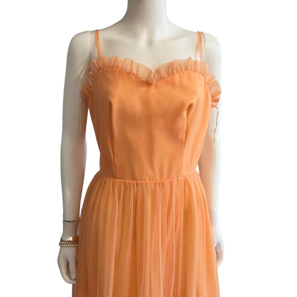 Vintage 1960s Carol Gowns by Mr Walter Peach Organza Ruffle Formal Gown M - Picture 2 of 5